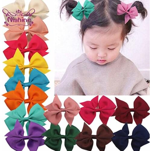 Nishine 2pcs/lot 8*8 CM Lovely Candy Color Grosgrain Ribbon Bowknot Hairclip Fashion Handmade Dovetail Bows Hairpins Photo Props