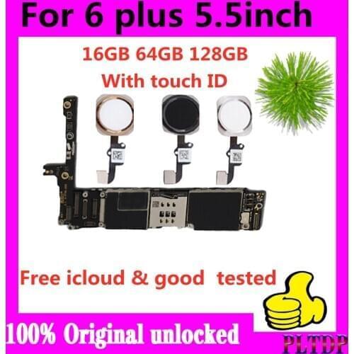 For iphone 6 plus motherboard 64gb original ,Factory Unlocked Motherboard for iPhone 6 Plus 128gb 16gb mainboard With Touch ID