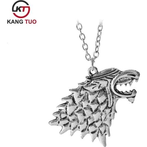 Stark Wolf Head Pendant Necklace Vintage Antique Men Chain Necklace