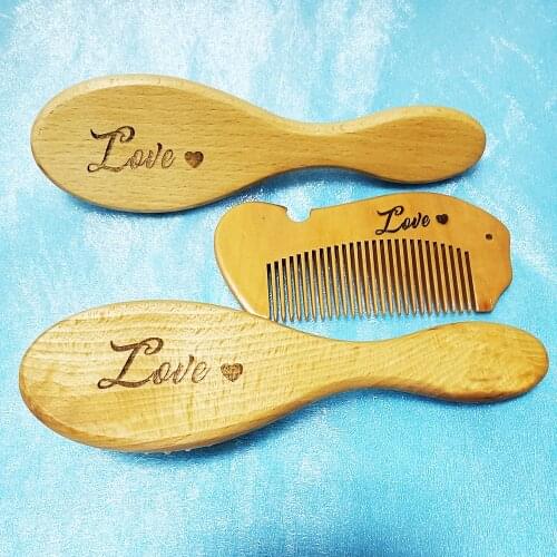 Personalized Custom Baby Shower Comb Care Hairbrush Pure Natural Wool Wood Comb Newborn Massager Baby Shower and Registry Gift