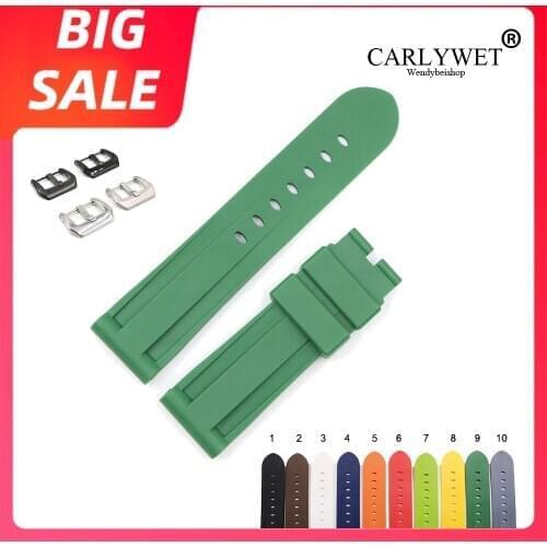 CARLYWET 24mm Top Quality Luxury Pure Color Waterproof Silicone Rubber Replacement Watch Band Strap For Panerai Luminor