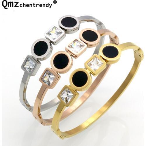 Luxury Zircon Bling Iced Out Gem Stone Jewelry Women Stainless Steel Gold Crystal Brand Lover Charm Cuff Bracelets Bangle