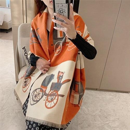 Imitate Cashmere Long Scarf Women Fashion Carriage Print Shawl Stole Winter Warm Thick Kerchief Blacket Bandana 180*65cm