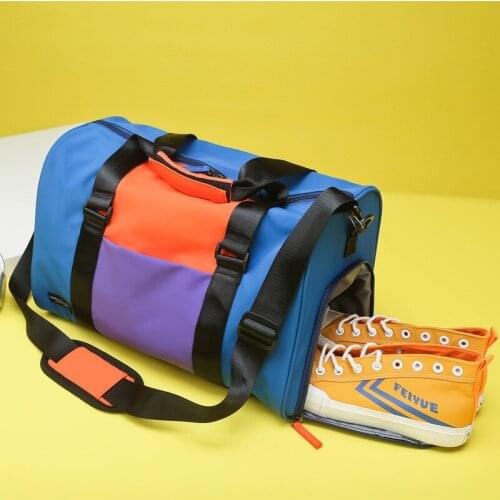 Color Block Motion Gym Bag Women Shoulder Travel Duffel Bag Handbag Wet and Dry Separation Yoga Swimming Training