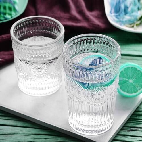 260/380ml Glass Coffee Mug Vintage Sunflower Engraved Single Layer Cold Drink Glass Cup Tea Mug бокалы для вина vasos de vidrio