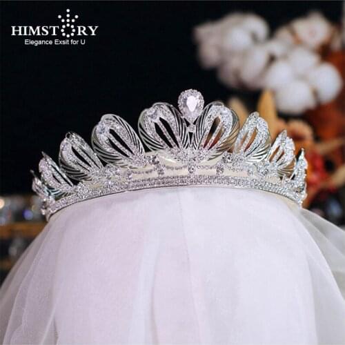 HIMSTORY Luxury Tiaras Crowns CZ Zirconia Princess Pageant Engagement Headband Wedding Hair Accessories Evening Dress Hair Jewel