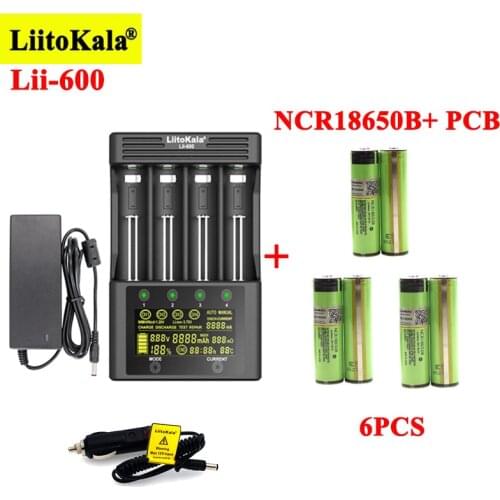LiitoKala NCR18650B 3400mAh Rechargeable batteries with Lii-600 Battery Charger for 3.7V Li-ion 18650 21700 26650 1.2V AA NiMH