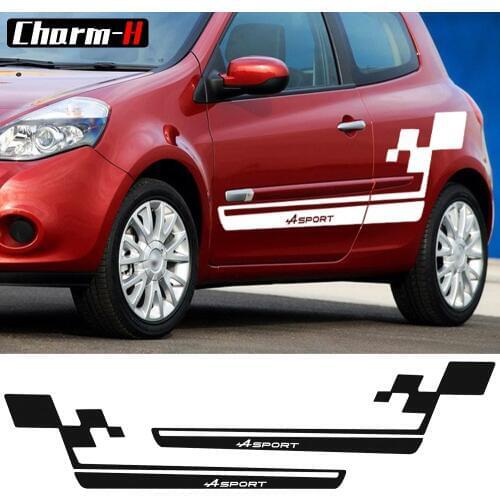 2PCS Side Skirt Graphics Racing Stripes Vinyl Decal for Renault Scenic Laguna Clio Twingo Megane Duster Fluence Sport Stickers
