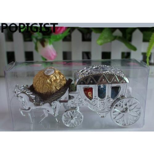 High quality Gold and Silver fairy tale carriage Wedding candy box lembrancinha docasamento party gift box 50pcs