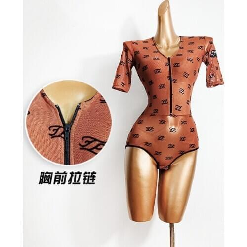 WomenS National Standard Costumes Sexy Bodysuit See-Through Mesh One-Piece Latin Dance Costumes Performance Dancing Wear DN6886