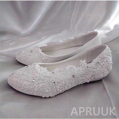 Wedges 3cm heel woman pumps shoe white lace crystal pearls bridal party dinner proms dress princess low heel dancing shoes