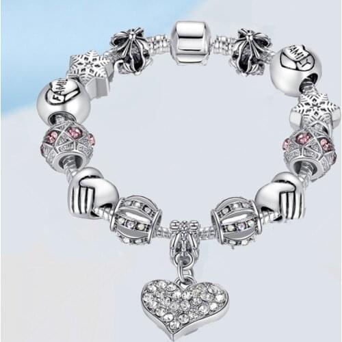 SZELAM Silver Heart& Snowflake Bracelets&Bangles For Women Crystal Unique Bracelet Charms Valentines Day Bracelet SBR190316