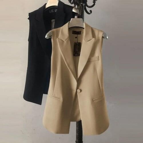 Korean Blazer Vest Spring Autumn Women Turn-Down Collar Single Button Waistcoat All-Match Office Lady Solid Sleeveless Outwear