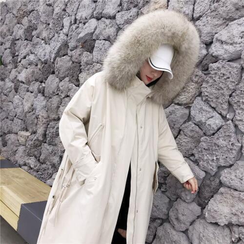 2019 Women Thick Winter Coat Raccoon Fur Hooded Women Long Jacket Coat Oversize White Duck Down Warm Coat Casaco Feminino Parkas