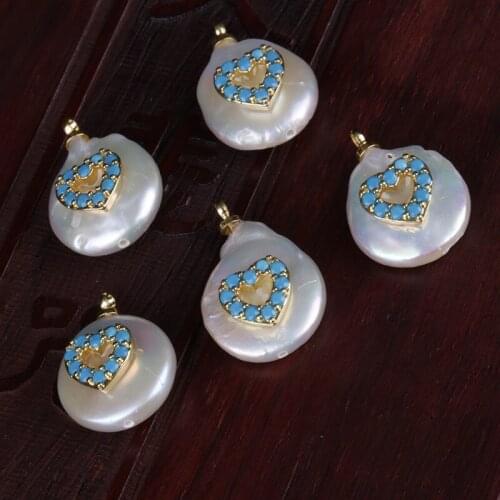 Gold tiny heart green sky blue aqua cyan cz charms freshwater pearl bead pendant charm for diy jewelry making for choker earring
