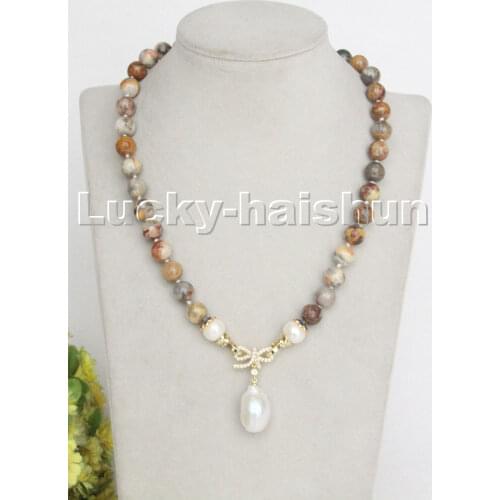 18" 10mm Multicolor Picasso Jasper Reborn keshi pearl pendant necklace c236