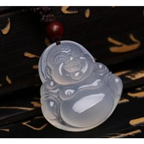 2pc natural jadees ice white chalcedony Agate Pendant Charm small Buddha jades pendant mens and womens gift amulet + rope