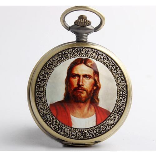 2020 Retro Classic Gods Son Jesus Pocket Watch FOB Chain Christian Catholicism Religious Faith Men Gifts Relogio De Bolso