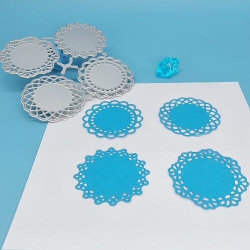 4 round badges with lace, chest label, metal cutting mold for scrapbook photo album decoration DIY handmade art