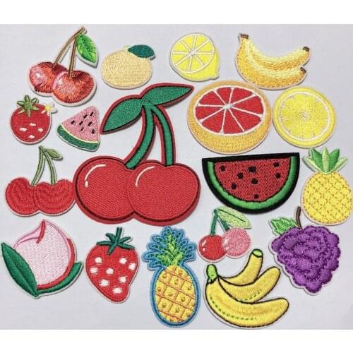 50pcs/Lot Fruit Combination Embroidery Patches Letters Clothing Decoration Accessories Diy Iron Heat Transfer Applique
