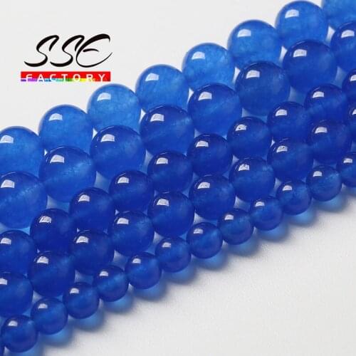 Round Blue Jade Beads Natural Stone Loose Round Spacer Beads For Jewelry Making DIY Charms Bracelet Necklace 4 6 8 10 12mm 15