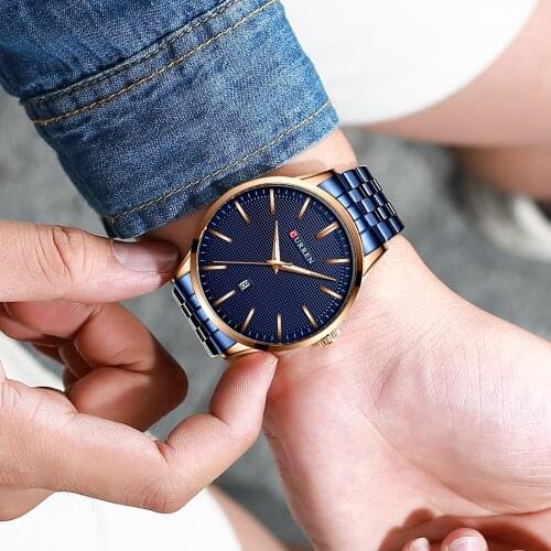CURREN New Sport Mens Watch Fashion Quartz Watches Men Stainless Steel Band Clock Male Blue Wristwatch Causal Business Watch