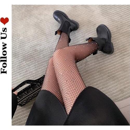 Black Stockings Female Sexy Autumn Breathable Fishnet Socks Bright Diamond Pantyhose Thin Bottoming Temptation Pantyhose Tight