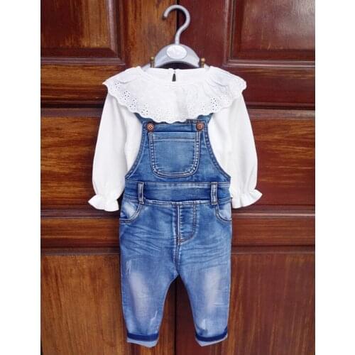 Baby Rompers Spring Autumn Infant Jeans Overalls Sets Full Sleeves Cotton White Shirts Denim Jumpsuits Todder Outfits Clothes