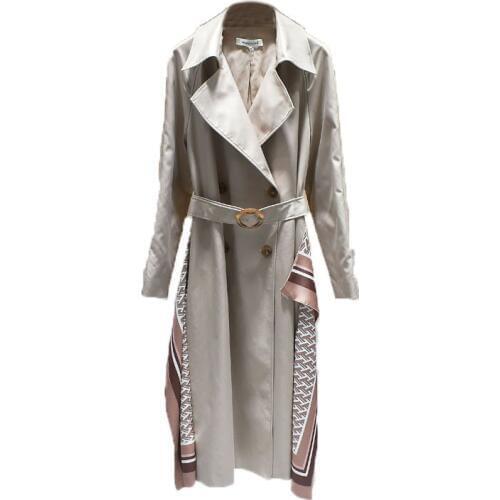 Long windbreaker jacket with double-breasted waistband printing for autumn womens wear in 2019