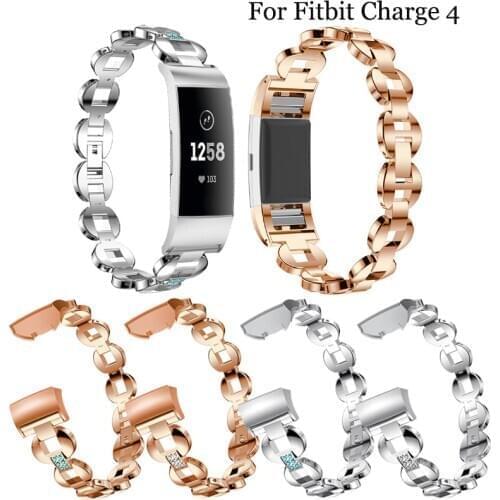 For Fitbit Charge 3 4 Band Stainless Steel Watch Band Stainless Steel Crystal Bracelet Smart Watch Band Strap