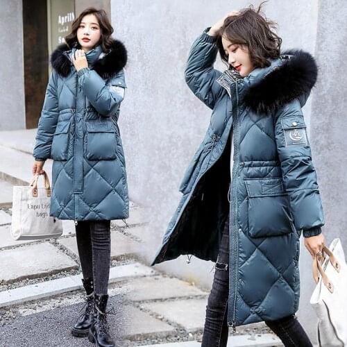 European And American Cotton Padded Womens 2021 Winter Korean Womens Wear Long Large Loose Bright Face Thickened Down Cotton P