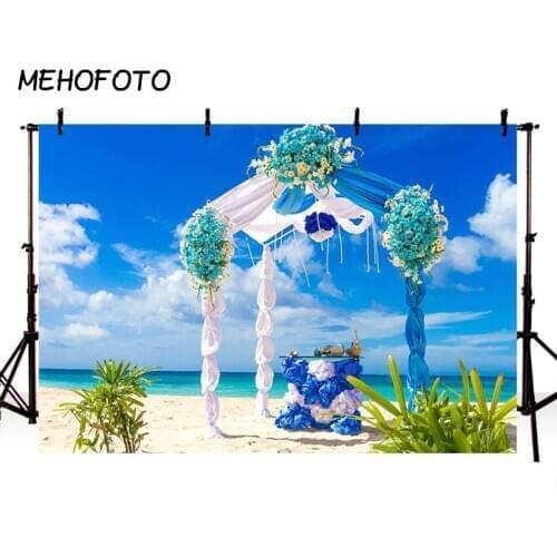 MEHOFOTO Natural Scenery Photography Backdrop Blue Sky Beach Landscape Wedding Photo Background for Photobooth Studio