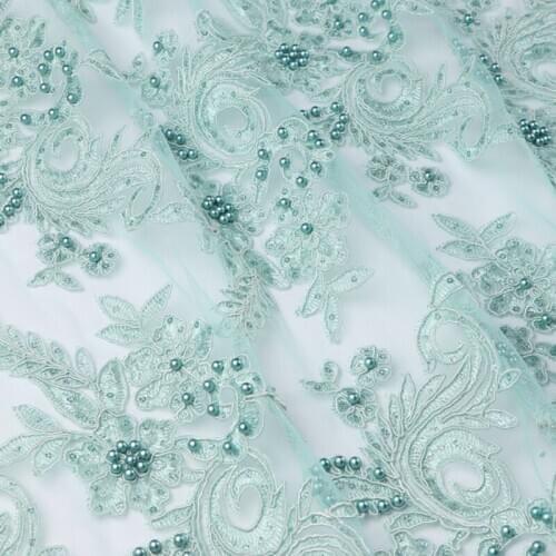 High end gauze fabrics Three dimensional embroidery with light green sequins tissu Dress wedding dress custom fabric