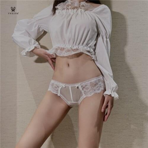 Hot Sexy lace transparent womens panties hollow seamless panties bow knot mid-waist fitness panties cotton crotch underwear