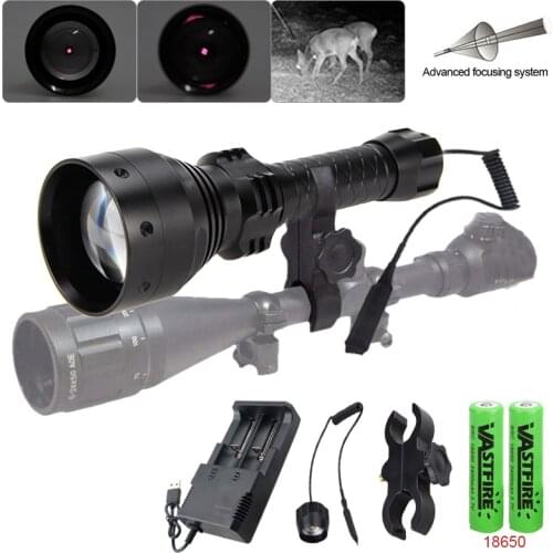 Zoomable IR Night Vision Hunting Light 67MM Lens Tactical Torch 850nm IR Flashlight with 18650 Battery and Rifle Scope Mount