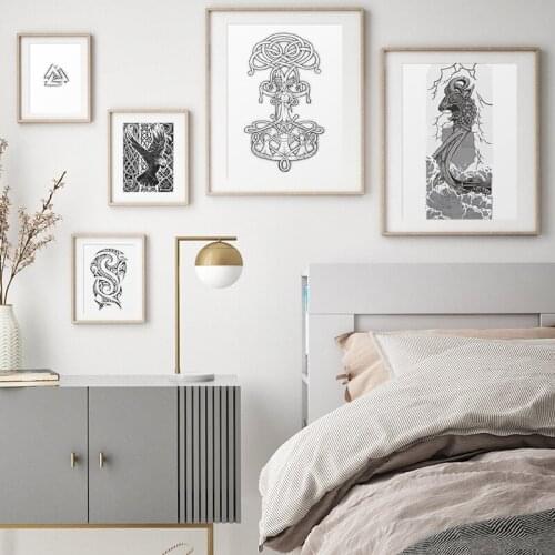 Raven Viking Ship Valknut Symbol Classic Canvas Painting Poster And Print Art Wall Living Room Nordic Home Decorating Pictures