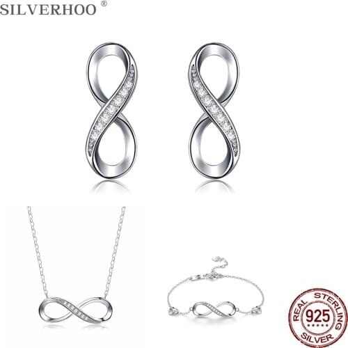 SILVERHOO 925 Silver Jewelry Sets For Women Necklace Earrings Bracelet Girl Female Birthday Wedding Party Jewelry New Arrival
