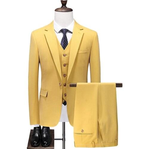 Costume Mens Blazer Suit Ensembles Homme Slim Tuxedo Coat Pants Formal Evening Dinner Wedding Groom Solid Color 3Pces Set Stage