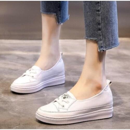 Leather Wedge Sneakers For Women Summer Little White Shoes Ladies Sports Vulcanized Shoes Platform Sneakers