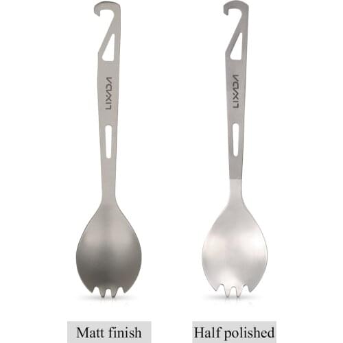 Lixada Titanium Spork Half Polished with Bottle Opener Lightweight Spoon Fork Camping Tableware for Outdoor Hiking Backpacking
