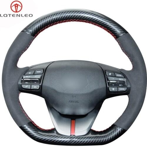 LQTENLEO Carbon Fiber Black Suede Car Steering Wheel Cover For Hyundai Elantra 4 2016 2017 2018 2019 Ioniq 2017-2019