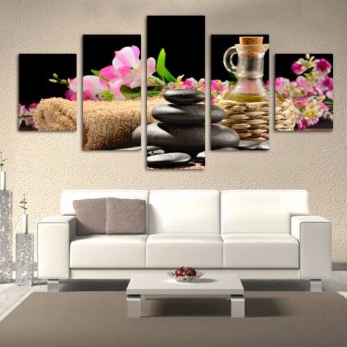 Home Decor Artwork Framework Art For Living Room 5 Panel SPA Flower And Stone Wall Picture Print Painting Modular Canvas Poster