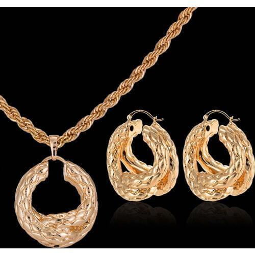 Nigerian African Wedding Accessories Gifts Rose Color Necklaces Jewelry Sets Gold Color Bride Earrings Pendant for WomenCE129
