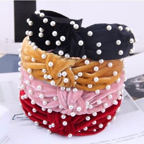 Fashion Korean Pearl Headband Women Bohemian Velvet Denim Hairband Women Hairband Fashion Headwear Girls Hair Accessories