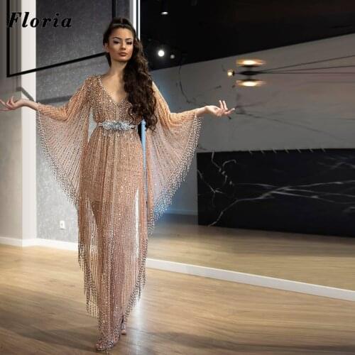 Couture Sequins Celebrity Dresses For Dubai Arabic 2021 Robes Evening Gowns Beaded Tassel Prom Gowns Reception Dress For Wedding