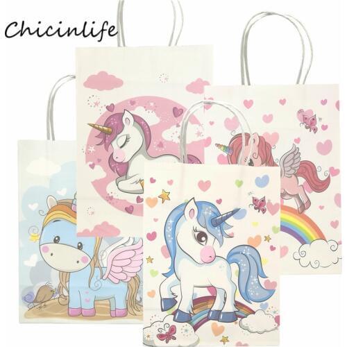 Chicinlife 5pcs Unicorn Paper Gift Bags With Handle Birthday Gift Box Baby Shower Birthday Packaging Party Supplies Unicorn bag