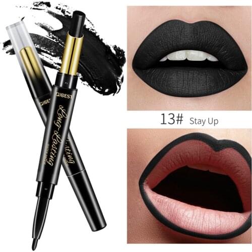 15 Color Lips Makeup Lipstick Sexy Red Lip Matte Long Lasting Lip Pencil Waterproof Stick Liner Double-end Black Matte Lipsticks