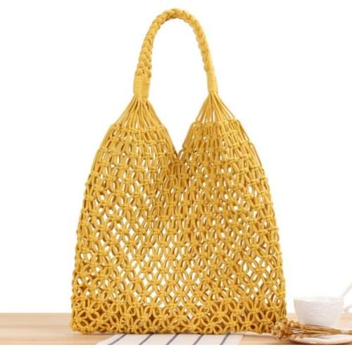 Portable Reusable Grocery Bags Handmade Fruit Vegetable Bag Washable Cotton Rope Mesh String Organizer Shopping Handbag Tote 6pc