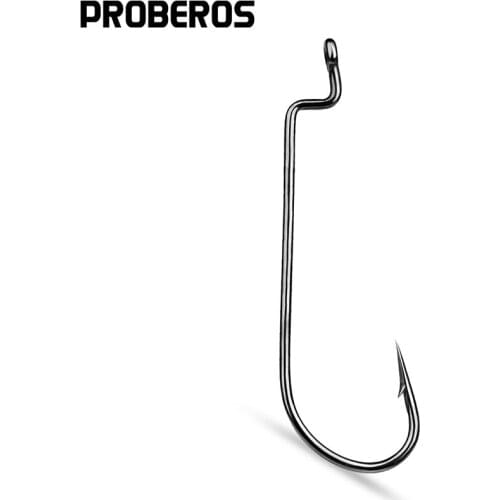 PROBEROS 500pcs/lot Carbon Steel Fishing Hooks 6#-5/0# Narrow Crank Bass Hooks Single Worm Hooks Sharp Barbed Fishhooks Pesca