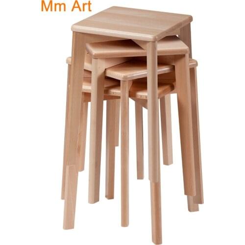 Simple solid wood stool thickened high stool home living room square stool creative plastic stool net red Nordic adult bench